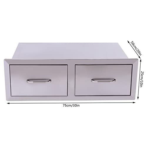 NICE CHOOSE Outdoor Kitchen Drawer 30''W x20''D x10''H Stainless Steel Horizontal Double BBQ Drawers with Handle for Outdoor Kitchen Grilling Station or Commercial BBQ Island