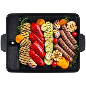sanbege bbq grill pan with nonstick maifan stone coating and oil drain, 12.2″ smokeless griddle plate for gas stove, indoor or outdoor open flame grilling (rectangular)