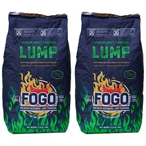 fogo fg-ch-bra-17 all natural restaurant quality brazilian eucalyptus blend hardwood lump charcoal for grilling and smoking, 17.6 pounds (2 pack)