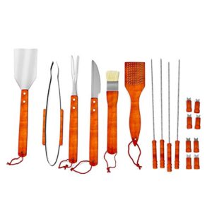 Home-Complete 4326466051 BBQ Grill Tools Set with Wood Handles & Knives Set-22 Pc Stainless Steel Barbecue Accessories with Wooden Handles, Case,4 Steak Knives, Spatula, Tongs