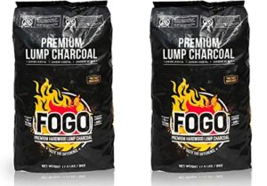 fogo premium hardwood lump charcoal, natural, medium and small sized lump charcoal for grilling and smoking, restaurant quality, 17.6 pound bag, 2-pack