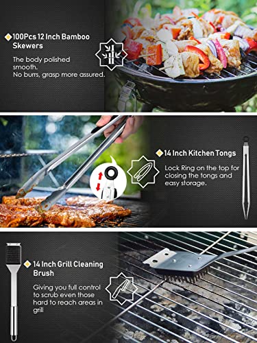 31Pcs Grill Accessories BBQ Tools Set with Storage Apron, Stainless Steel Grill Utensils Set BBQ Accessories Gift for Men Women, Perfect for Camping Backyard Barbecue