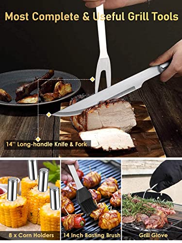 31Pcs Grill Accessories BBQ Tools Set with Storage Apron, Stainless Steel Grill Utensils Set BBQ Accessories Gift for Men Women, Perfect for Camping Backyard Barbecue