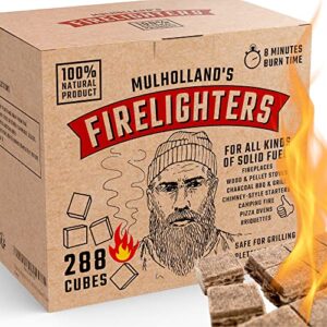 natural fire starter squares for fireplace, wood stove, charcoal, bbq grill, campfires, fire pit, logs – box of 288 eco fire lighter cubes!
