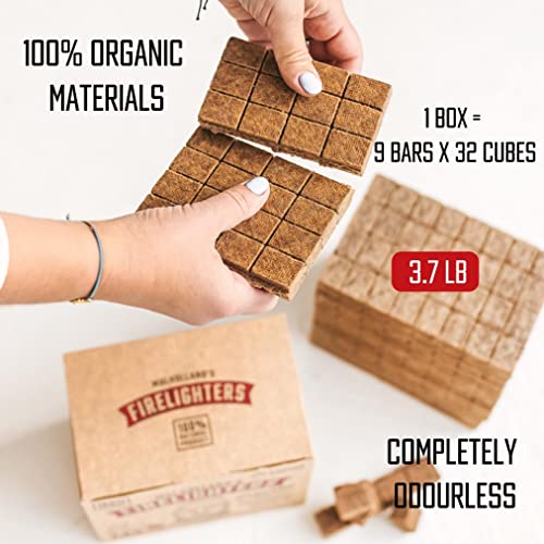 Natural Fire Starter Squares for Fireplace, Wood Stove, Charcoal, BBQ Grill, Campfires, Fire Pit, Logs – Box of 288 Eco Fire Lighter Cubes!