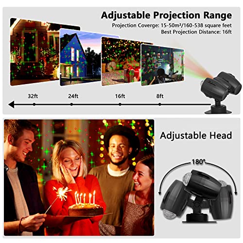 Christmas Projector Lights Outdoor, Dynamic Star Shower Laser Light with Remote Control, 3 in-1 Snowflake Projector Lamp with 10 Colors Ocean Wave, Holiday Festival Laser Show Projector with Timer