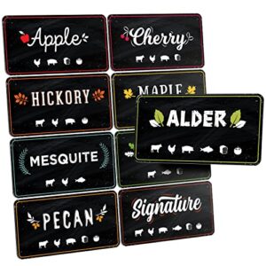 pellet hopper magnet labels – flavor tags for smoker wood pellets – magnets for smoking and grilling – essential bbq smoker accessories – set of 9 magnetic pellets markers for pellet grills