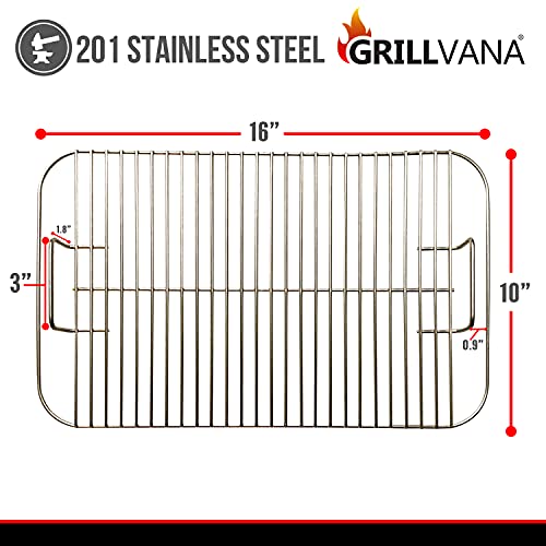 GRILLVANA 16 x 10 Inch 201 Stainless Steel Replacement Grill Grate with Handles - for Use in Weber Go Anywhere Grills - Gas or Charcoal BBQ Grilling Accessories