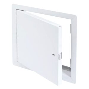 best access doors 12″ x 12″ ba-frn, fire rated uninsulated panel with exposed flange for walls, self latching, 16 gauge cold rolled steel, finished with white powder coat