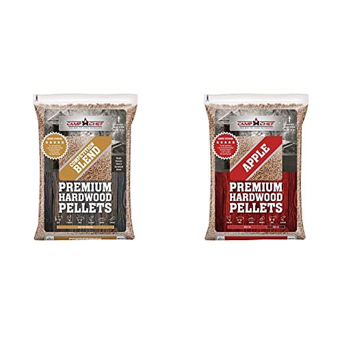 Camp Chef Competition Blend BBQ Pellets, 20 lb. Bag & Orchard Apple BBQ Pellets, Hardwood Pellets for Grill, Smoke, Bake, Roast, Braise and BBQ, 20 lb. Bag