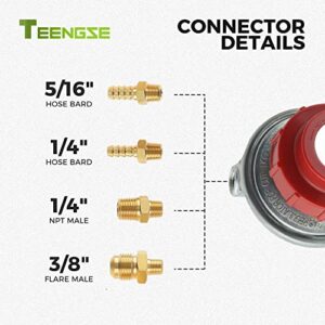 POL 0-20PSI Propane Regulator Valve, TEENGSE High Pressure Adjustable POL LP Tank Service Valve, 1/4inch NPT&3/8inch Flare Male Fitting, 5/16inch&1/4inch Hose Barb Connector for Generators, Burners