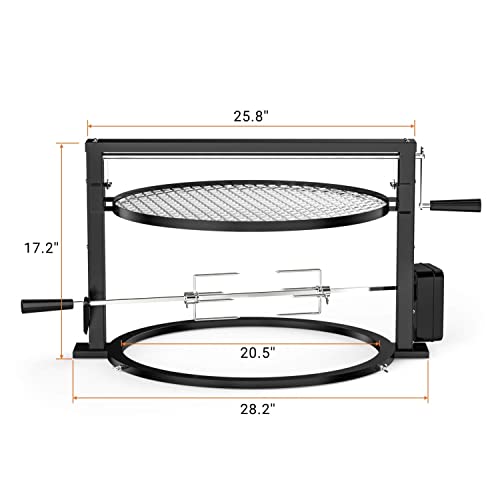 only fire Santa-maria Style Grill Rotisserie System Adjustable Cooking Grate Attachment for Weber 22 inch Kettle Grills - Global Patent