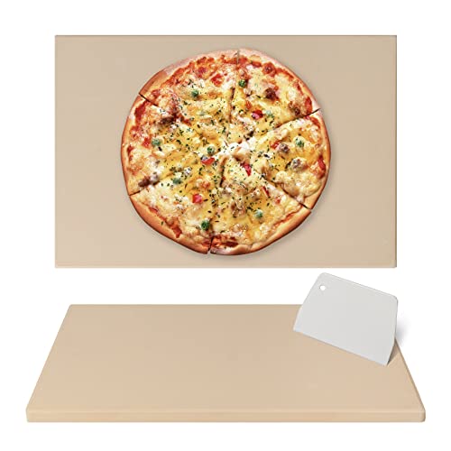 Mepple Pizza Stone for Oven Grill 12x15" Baking Stone with Scraper Perfect for Pizza Bread BBQ, Thermal Shock Resistant Rectangle