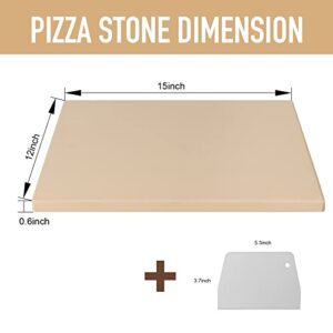 Mepple Pizza Stone for Oven Grill 12x15" Baking Stone with Scraper Perfect for Pizza Bread BBQ, Thermal Shock Resistant Rectangle