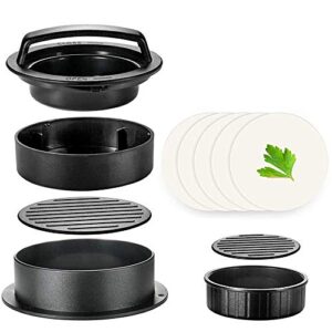 non stick burger press patty maker + 40 wax paper discs, easy to use, dishwasher safe, works best for stuffed burgers, sliders, regular beef burger, essential kitchen & grilling accessories