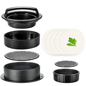 Non Stick Burger Press Patty Maker + 40 Wax Paper Discs, Easy to Use, Dishwasher Safe, Works Best for Stuffed Burgers, Sliders, Regular Beef Burger, Essential Kitchen & Grilling Accessories