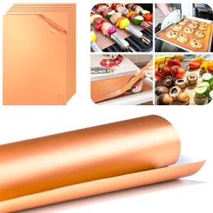 non-stick copper grill mat set & baking sheets – pack of 5 reusable bbq mats for gas, electric & outdoor grill – multipurpose easy to clean charcoal grill accessories (15.7 x 13 inch)