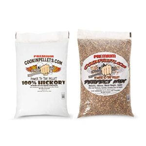 cookinpellets 40 lb perfect mix hickory, cherry, hard maple, apple wood pellets bundle with cookinpellets premium hickory grill smoker smoking wood pellets, 40 pound bag