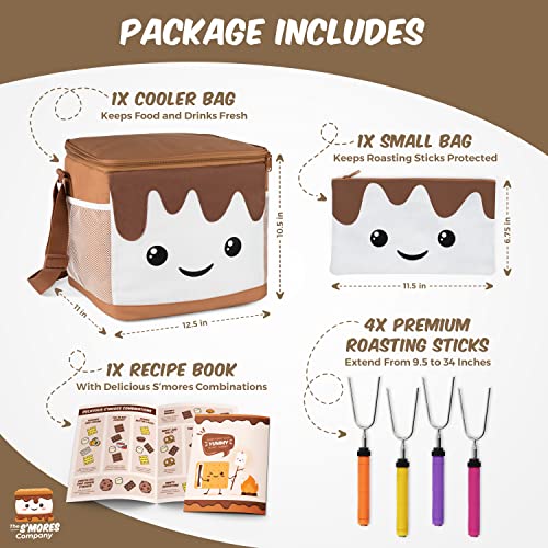 The S'mores Company - Smores Kit with 4 Marshmallow Roasting Sticks, Kids Marshmallow Smores Caddy for Fire Pit Campfire Accessories, for Camping, Glamping, Picnic