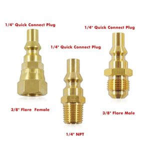 MENSI 1/4" Tee Splitter Universal Quick Disconnect Connect Fittings Adapter Key for RV Motorhomes Exits 3/8" Male Flare Threads Hook Grills