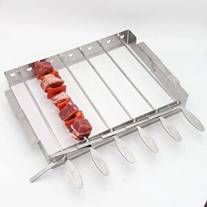 bbq dragon domino style shish kabob skewers & rack set – stainless steel bbq skewers – foldable grill rack with 6×14” metal skewers for grilling -flat kabobs skewers for meat, shrimp, chicken, veggie