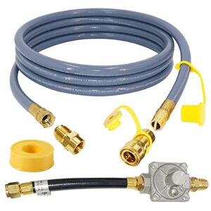 mcampas 10 feet 1/2″ id natural gas quick connect hose and regulator replacement for kitchen-aid 710-0003 gas grill conversion kit,convert 4-burner cabinet style gas grill to natural gas