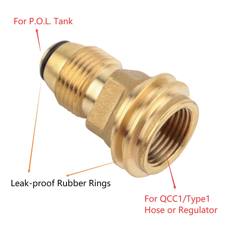 GDFYMI Propane Tank Adapter, Propane Hose Adapter, Converts 100 lb Propane Tank Valve LP Tank POL Service Valve to QCC1/Type-1 Hose or Regualtor, Solid Brass, Old to New Universal Fit