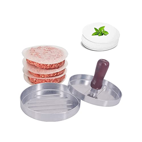 Kayzyue Burger Press Hamburger Patty Maker,Non Stick Patty Mold for Making Patties-Veggie Meat Pork Lamb Cheese Halal BBQ Grill,4" Diameter,1/4 to 3/4lb,with 100 Wax Paper (1 Press +100 Wax Paper)