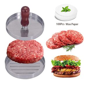 Kayzyue Burger Press Hamburger Patty Maker,Non Stick Patty Mold for Making Patties-Veggie Meat Pork Lamb Cheese Halal BBQ Grill,4" Diameter,1/4 to 3/4lb,with 100 Wax Paper (1 Press +100 Wax Paper)