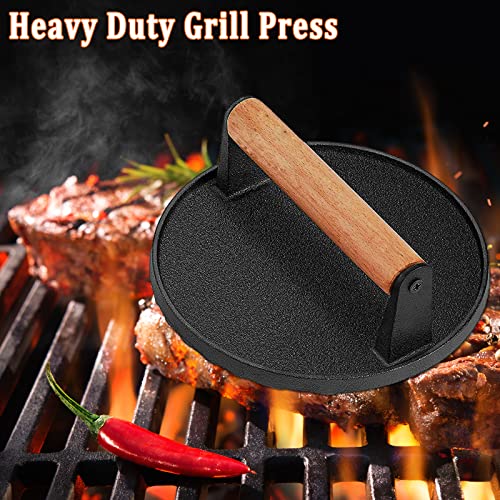 HSUJCYF 3PCS Smash Burger Press Kit, Round & Rectangle Meat Press for Griddle, Cast Iron Grill Press with Upgrade Wooden Handle for Blackstone Camp Chef Pitboss