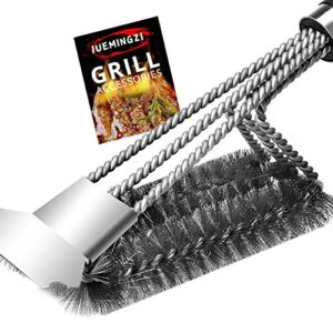 juemingzi grill brush bristle free & scraper – ideal bbq cleaner accessories -100% rust resistant stainless steel barbecue cleaner -ideal for gas,charcoal, all grilling grates | accessories gift