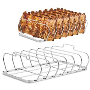 Large Rib Rack for Smoking - 6 Slots Rib Racks for Grilling - Easy to Use and Clean BBQ Rib Rack for Grill - Premium Durable Rib Rack Stainless Steel