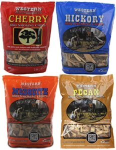 western bbq premium‎ wood smoking chips variety (pack of 4) cherry, hickory, mesquite, pecan