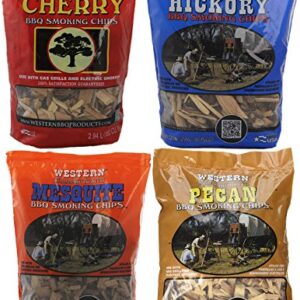 Western BBQ Premium‎ Wood Smoking Chips Variety (Pack of 4) Cherry, Hickory, Mesquite, Pecan