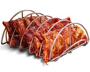 bbq rib racks for smoking, classic joe, bge grill expander rack accessories – optimizes grilling space, standing roast rack allows for more even cooking, works with 18″ or larger size grill, stainless