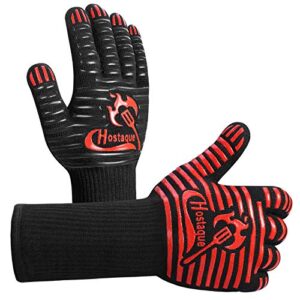grilling gloves 1472℉ extreme heat resistant, grill bbq gloves for men, silicone non-slip kitchen oven mitts, hot cooking oven gloves for grilling, frying, baking, welding, fireplace, 14 inch