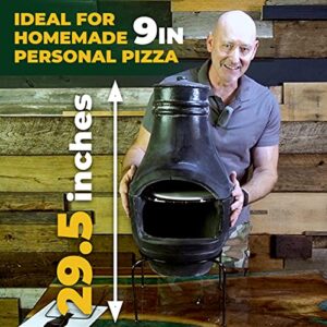 PetraTools Outdoor Pizza Oven Wood Fired, Mini Personal Sized Pizza Cooker, Chiminea-Terra Cotta, Great For Outside Parties, Home Pizza Oven, Pizza Grill (Black)