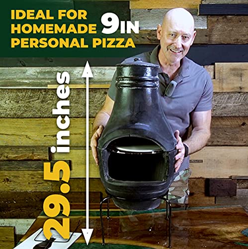 PetraTools Outdoor Pizza Oven Wood Fired, Mini Personal Sized Pizza Cooker, Chiminea-Terra Cotta, Great For Outside Parties, Home Pizza Oven, Pizza Grill (Black)