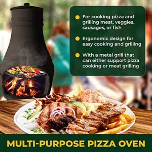 PetraTools Outdoor Pizza Oven Wood Fired, Mini Personal Sized Pizza Cooker, Chiminea-Terra Cotta, Great For Outside Parties, Home Pizza Oven, Pizza Grill (Black)