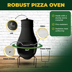 PetraTools Outdoor Pizza Oven Wood Fired, Mini Personal Sized Pizza Cooker, Chiminea-Terra Cotta, Great For Outside Parties, Home Pizza Oven, Pizza Grill (Black)