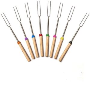lt-tech marshmallow roasting sticks- bbq extendable forks-32-inch telescopic sticks with wooden handle for outdoor barbecue grill and campfire pit 8pack
