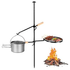 adjustable outdoor campfire grill stand portable camping kitchen table,swivel campfire grill, heavy duty bbq，fire pit grill，over fire camping grill for outdoor barbecue over open fire