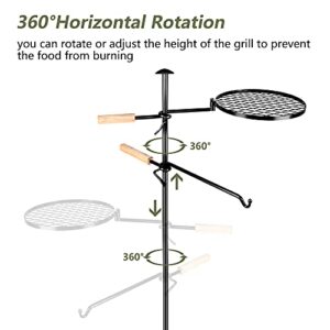 Adjustable Outdoor Campfire Grill Stand Portable Camping Kitchen Table,Swivel Campfire Grill, Heavy Duty BBQ，Fire Pit Grill，Over Fire Camping Grill for Outdoor Barbecue Over Open Fire