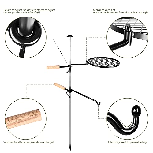 Adjustable Outdoor Campfire Grill Stand Portable Camping Kitchen Table,Swivel Campfire Grill, Heavy Duty BBQ，Fire Pit Grill，Over Fire Camping Grill for Outdoor Barbecue Over Open Fire