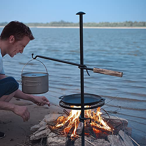 Adjustable Outdoor Campfire Grill Stand Portable Camping Kitchen Table,Swivel Campfire Grill, Heavy Duty BBQ，Fire Pit Grill，Over Fire Camping Grill for Outdoor Barbecue Over Open Fire