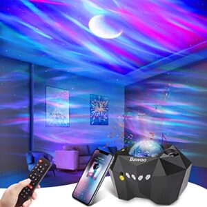 aurora star light projector with moon, galaxy lights projector with remote control, night sky light projector built-in bluetooth and multi-color projection lamp for bedroom ceiling party home theater