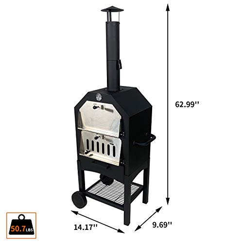 Summerville Pizza Oven Outdoor with Stone, Pizza Cooker Freestanding Portable Steel Pizza Oven for Grill Black