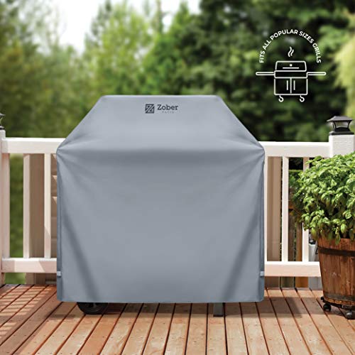 Zober BBQ Grill Cover - 44 Inch Waterproof Double Layered Fits Weber Gas Grill Cover Charbroil Grill & Smoker - Gas Grill Covers w/ Air Vents, Dual Handles - 600D Oxford Fabric, Gray