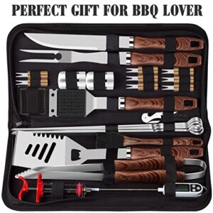 ROMANTICIST 26pcs Grilling Accessories Kit for Men Women, Stainless Steel Heavy Duty BBQ Tools with Glove and Corkscrew, Grill Utensils Set in Portable Canvas Bag for Outdoor,Camping,Backyard,Brown