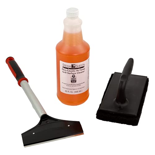 The FryOilSaver Co. 3 Piece Griddle Cleaning Kit | Grill Liquid, Scraper, & Scrubber | Grill Cleaner Flat Top Grill Accessories | Flat Top Grill Cleaning Kit